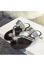 Women's Shoes Leatherette Flat Heel Comfort Sandals / Slippers Outdoor / Casual Black / Silver / Gold