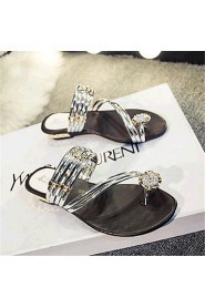 Women's Shoes Leatherette Flat Heel Comfort Sandals / Slippers Outdoor / Casual Black / Silver / Gold