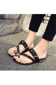 Women's Shoes Leatherette Flat Heel Comfort Sandals / Slippers Outdoor / Casual Black / Silver / Gold