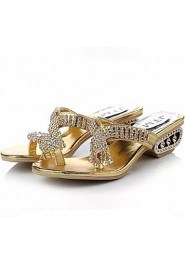 Women's Shoes Chunky Heel Toe Ring Slippers Dress Silver/Gold