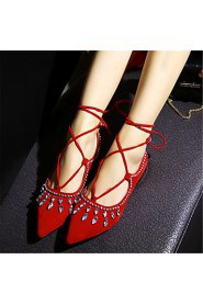 Women's Shoes Velvet Flat Heel Mary / Pointed Toe Flats Party & Evening / Dress / Casual Black / Blue / Red