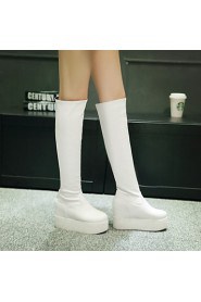 Women's Shoes Customized Materials / Leatherette Flat Heel Platform / Fashion Boots Boots Dress / Casual Black / White