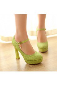 Women's Shoes Cone Heel Heels/Platform/Round Toe Pumps/Heels Casual Green/Red/Silver/Gold