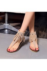 Women's Shoes Fleece Flat Heel Fashion Boots / Open Toe Sandals Dress / Casual Black / Yellow / Beige