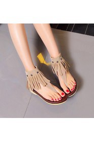 Women's Shoes Fleece Flat Heel Fashion Boots / Open Toe Sandals Dress / Casual Black / Yellow / Beige