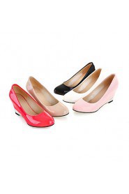 Women's Shoes Patent Leather Wedge Heel Round Toe Heels Dress / Casual Black / Pink / White / Beige