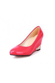 Women's Shoes Patent Leather Wedge Heel Round Toe Heels Dress / Casual Black / Pink / White / Beige