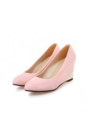 Women's Shoes Patent Leather Wedge Heel Round Toe Heels Dress / Casual Black / Pink / White / Beige