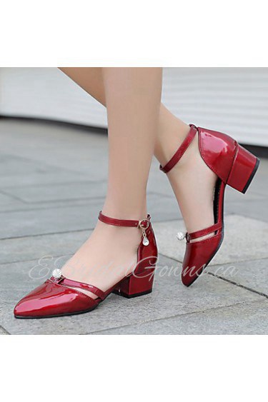 Women's Shoes Patent Leather Chunky Heel Heels / Pointed Toe / Square Toe Heels Casual Black / Pink / White / Burgundy