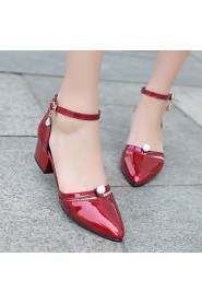 Women's Shoes Patent Leather Chunky Heel Heels / Pointed Toe / Square Toe Heels Casual Black / Pink / White / Burgundy