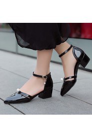 Women's Shoes Patent Leather Chunky Heel Heels / Pointed Toe / Square Toe Heels Casual Black / Pink / White / Burgundy