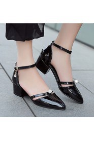 Women's Shoes Patent Leather Chunky Heel Heels / Pointed Toe / Square Toe Heels Casual Black / Pink / White / Burgundy