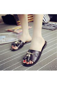 Women's Shoes Flat Heel Peep Toe Slippers Outdoor / Casual Black / White