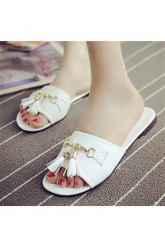 Women's Shoes Flat Heel Peep Toe Slippers Outdoor / Casual Black / White