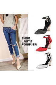 Women's Shoes Chunky Heel Heels / Pointed Toe Heels Casual Black / Red / White / Beige