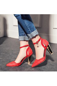 Women's Shoes Chunky Heel Heels / Pointed Toe Heels Casual Black / Red / White / Beige