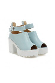 Women's Shoes Leatherette Chunky Heel Peep Toe Sandals Outdoor / Dress / Casual Blue / Pink / White