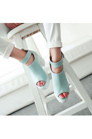 Women's Shoes Leatherette Chunky Heel Peep Toe Sandals Outdoor / Dress / Casual Blue / Pink / White