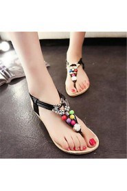 Women's Shoes Fabric Flat Heel Flip Flops Sandals Outdoor / Casual Black / White