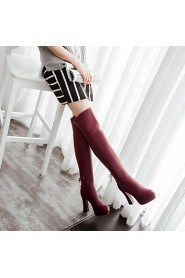 Women's Shoes Chunky Heel / Fashion Boots / Round Toe Boots Dress / Casual Black / Burgundy / Blue