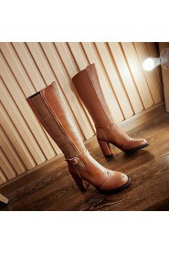 Women's Shoes Chunky Heel Fashion Boots/Round Toe/Knee Hige Boots Dress/Casual Black/Brown/Burgundy