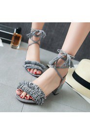 Women's Shoes Leatherette Chunky Heel Open Toe Sandals Outdoor / Dress / Casual Black / Pink / Red / Gray