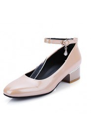 Women's Shoes Patent Leather Chunky Heel Heels / Square Toe Heels Casual Black / White / Almond / Burgundy