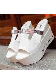 Women's Shoes Leatherette Wedge Heel Wedges / Slippers Sandals Casual Black / Blue / White