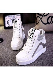 Women's Shoes Leatherette Wedge Heel Wedges Fashion Sneakers Outdoor / Casual Black / White