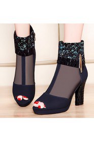 Women's Shoes Leatherette Cone Heel Heels Sandals Wedding / Party & Evening / Dress Black / Navy