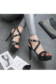 Women's Shoes Leatherette Stiletto Heel Peep Toe Sandals Outdoor / Dress / Casual Black / Silver / Gold