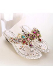 Women's Shoes Chunky Heel Flip Flops Sandals with Rhinestone Shoes