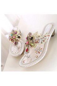 Women's Shoes Chunky Heel Flip Flops Sandals with Rhinestone Shoes