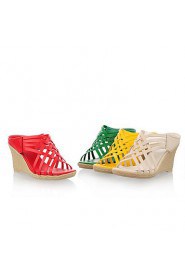 Women's Shoes Leatherette Wedge Heel Wedges Clogs & Mules Dress / Casual Yellow / Green / Red / Beige