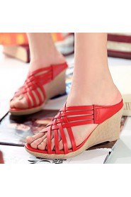 Women's Shoes Leatherette Wedge Heel Wedges Clogs & Mules Dress / Casual Yellow / Green / Red / Beige