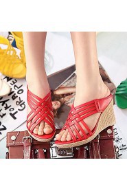 Women's Shoes Leatherette Wedge Heel Wedges Clogs & Mules Dress / Casual Yellow / Green / Red / Beige