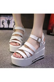 Women's Shoes Campagus Buckle Band Casual Wedge Heel Comfort Sandals Dress White / Silver