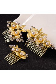 3pcs Leaf Flower Shape Crystal Pearl Hair Combs Jewelry for Wedding Party (Set of 3)