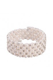 Five Layer Pearl Crystal No Clasp Elastic Bangle Bracelet Jewelry (One Size for All)