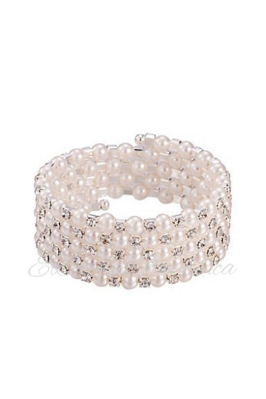 Five Layer Pearl Crystal No Clasp Elastic Bangle Bracelet Jewelry (One Size for All)