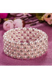 Five Layer Pearl Crystal No Clasp Elastic Bangle Bracelet Jewelry (One Size for All)