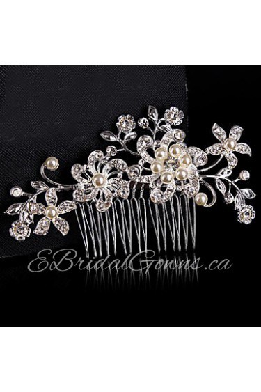 Vintage Wedding Bride Flower Austria Rhinestone Pearl Flower Silver Combs Hair Accessories