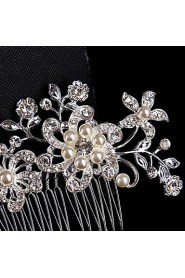 Vintage Wedding Bride Flower Austria Rhinestone Pearl Flower Silver Combs Hair Accessories