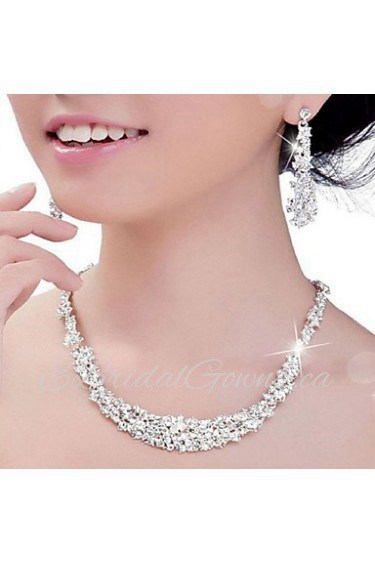 Luxury Rhinestone Crystal Necklace Earrings Jewelry Set for Wedding Party