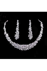 Luxury Rhinestone Crystal Necklace Earrings Jewelry Set for Wedding Party