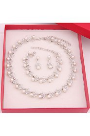 Trendy Moon Style Women Costume Party Sliver Plated Imitation Pearl Jewelry Sets