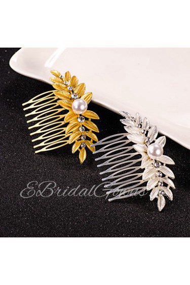 Women's Leaf Crystal Pearl Hair Combs Jewelry for Wedding Party