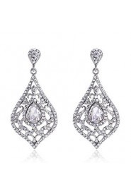 Luxury Drops Shape Cubic Zrconia Crystal Drop Earrings Jewelry for Lady(3.6*6.6cm)