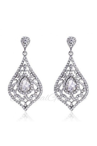 Luxury Drops Shape Cubic Zrconia Crystal Drop Earrings Jewelry for Lady(3.6*6.6cm)