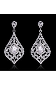 Luxury Drops Shape Cubic Zrconia Crystal Drop Earrings Jewelry for Lady(3.6*6.6cm)